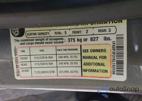 2014 Ford Focus Se z USA, uszkodzony, nr VIN 1FADP3F21EL182598